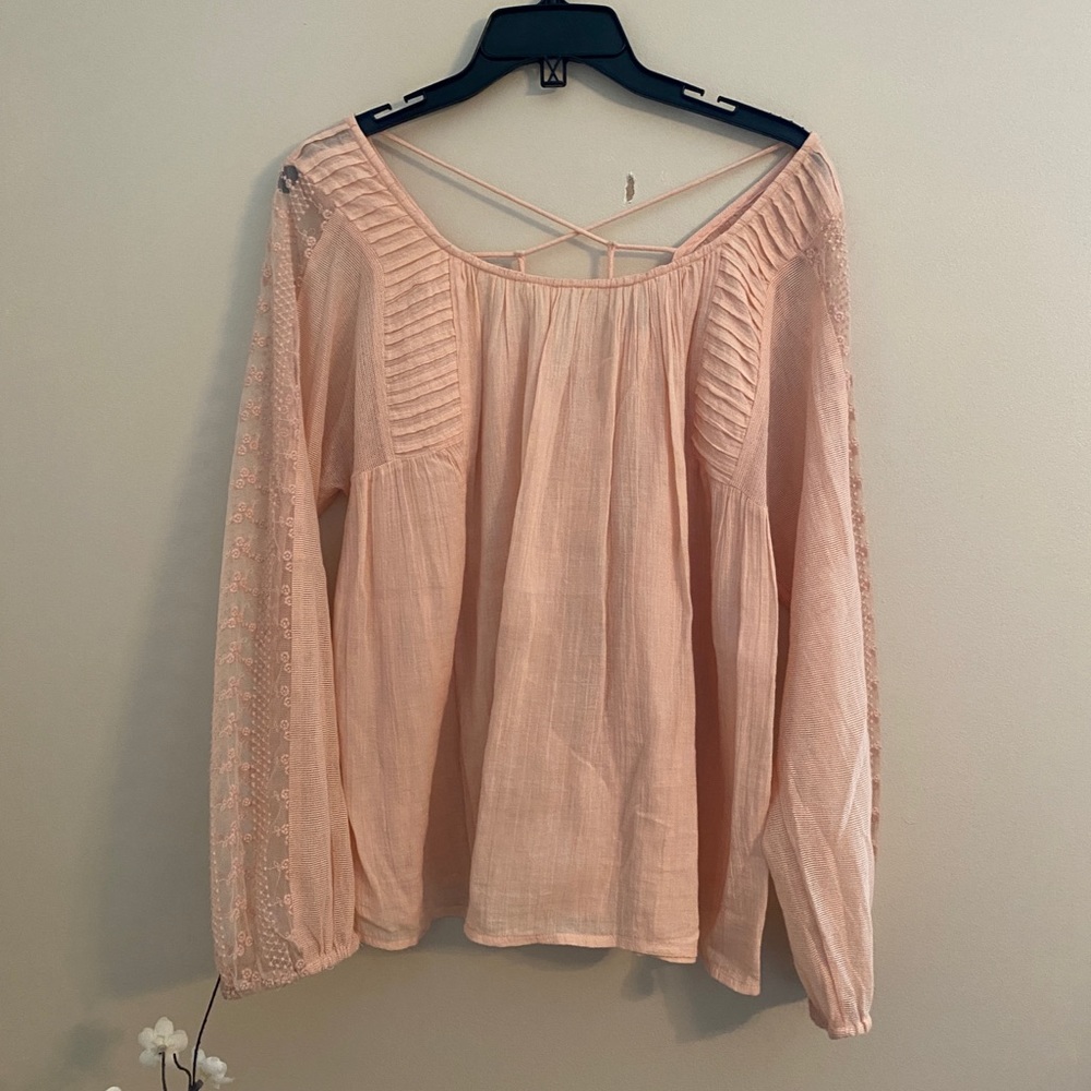 Lucky Brand blush pink boho blouse
